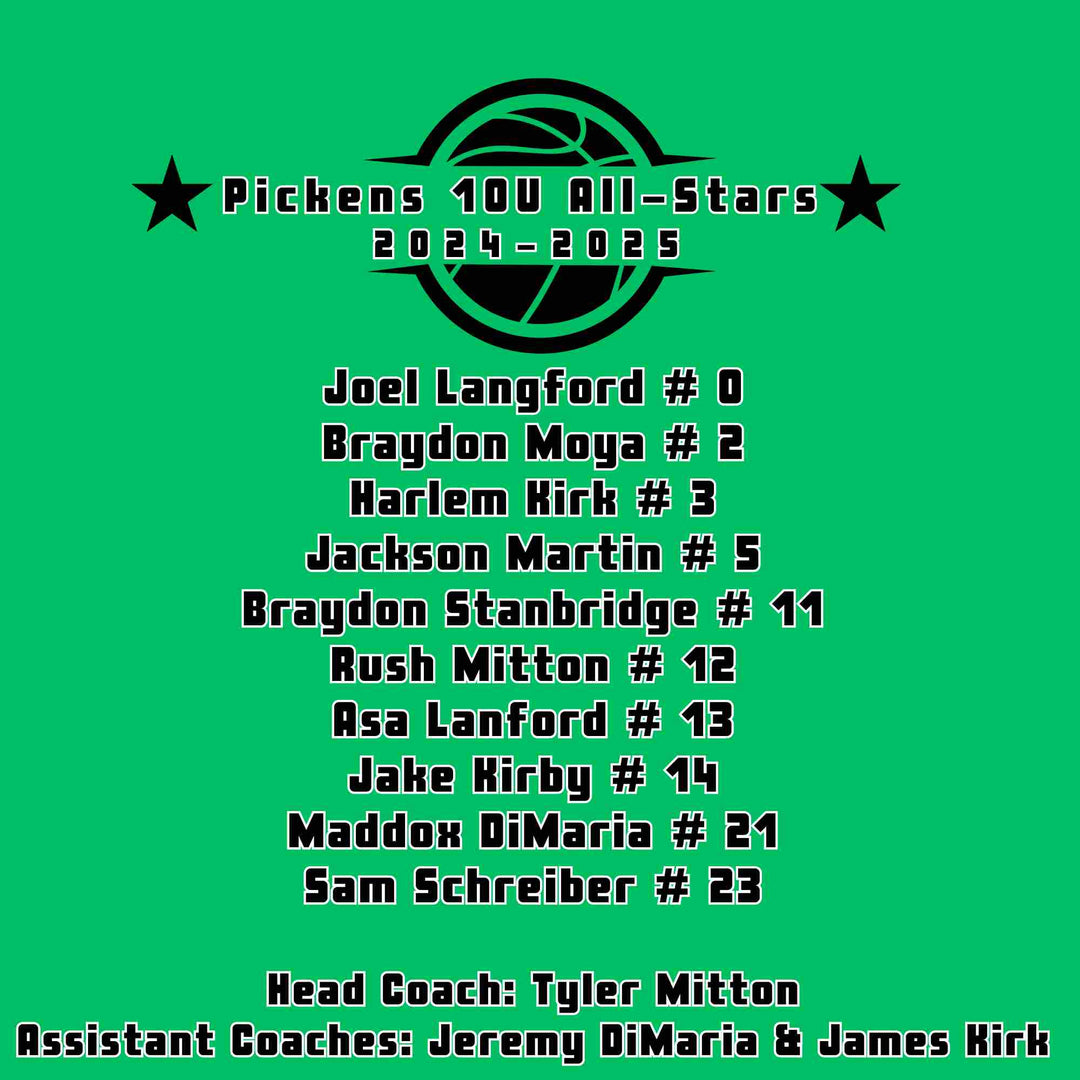 PICKENS ALL-STAR BASKETBALL GROUP SPIRIT WEAR 10U BOYS