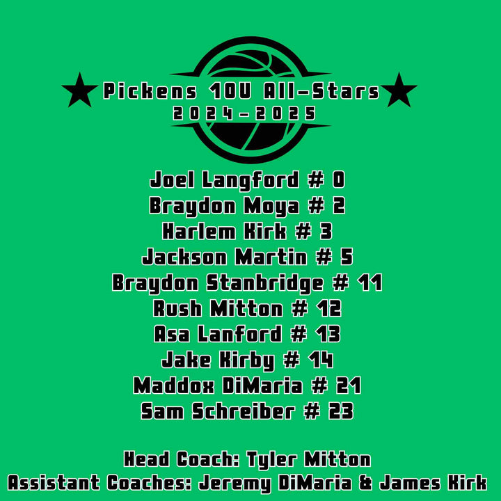 PICKENS ALL-STAR BASKETBALL GROUP SPIRIT WEAR 10U BOYS