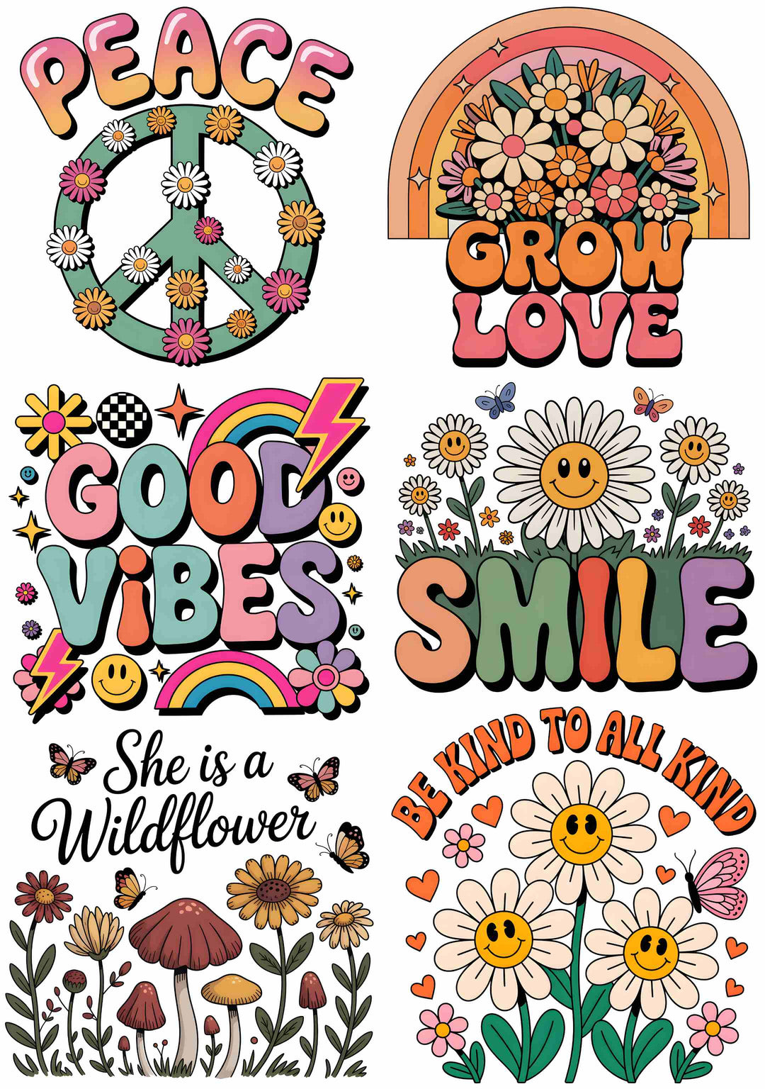 RETRO GROOVY PEACE SIGN GANG SHEET 22.5"X32