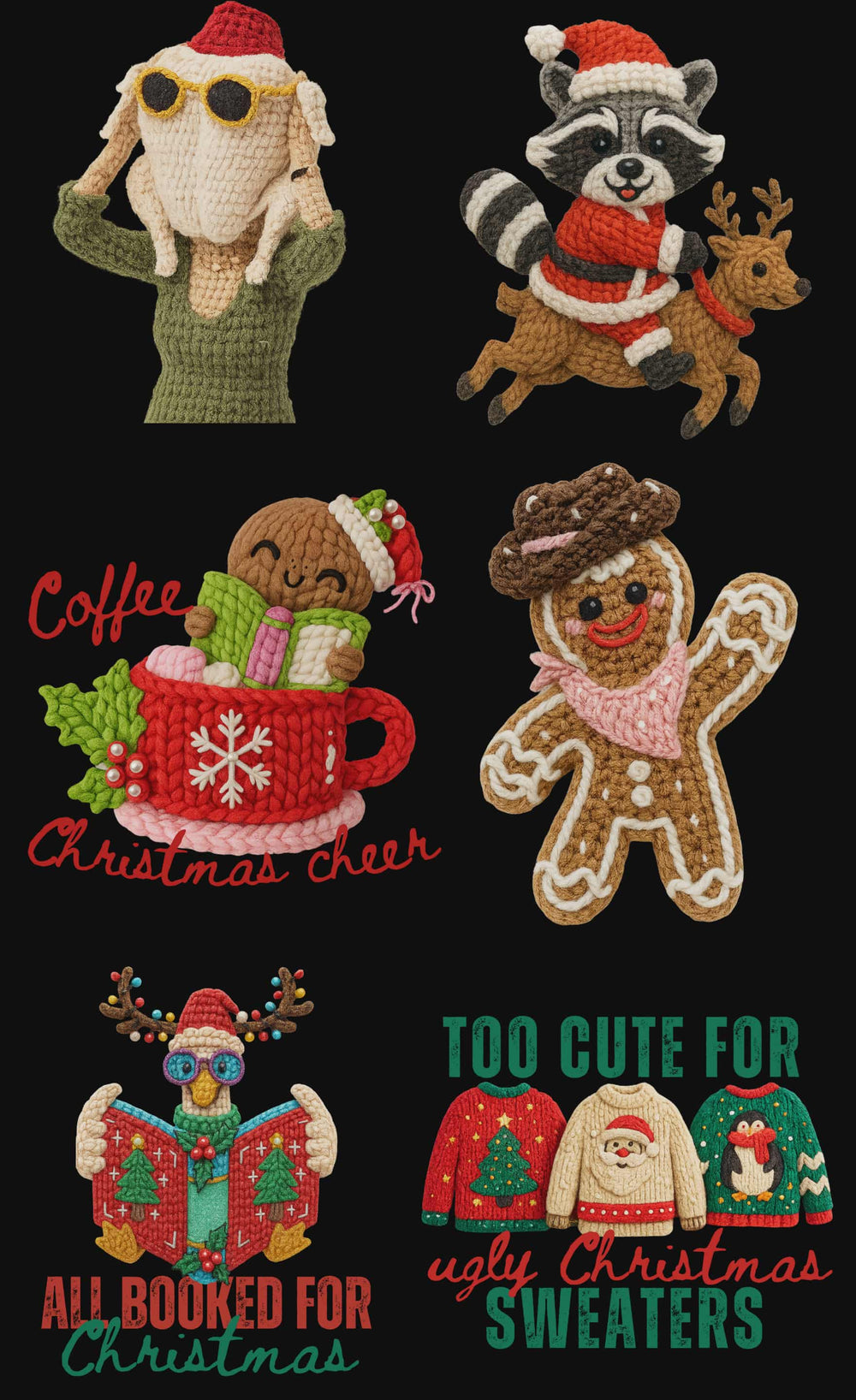Yarntastic Holiday Fun premade DTF gang sheet, 22.5" x 36"