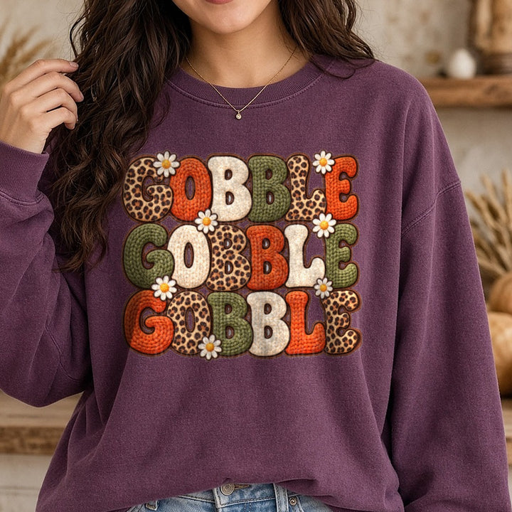 Leopard Gobble DTF transfer shown on a Comfort Colors sweatshirt