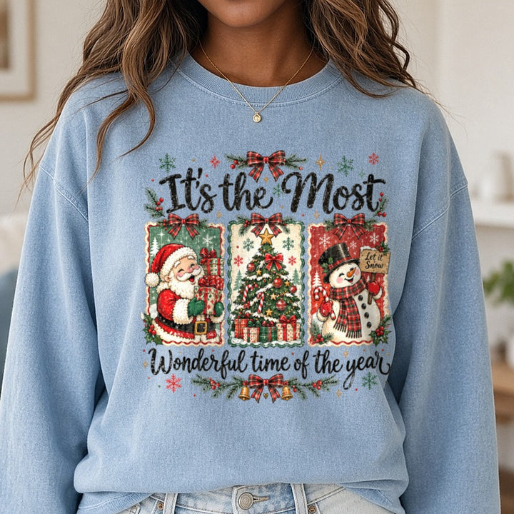 It's The Most Wonderful Time Of The Year DTF transfer shown on a Comfort Colors sweatshirt