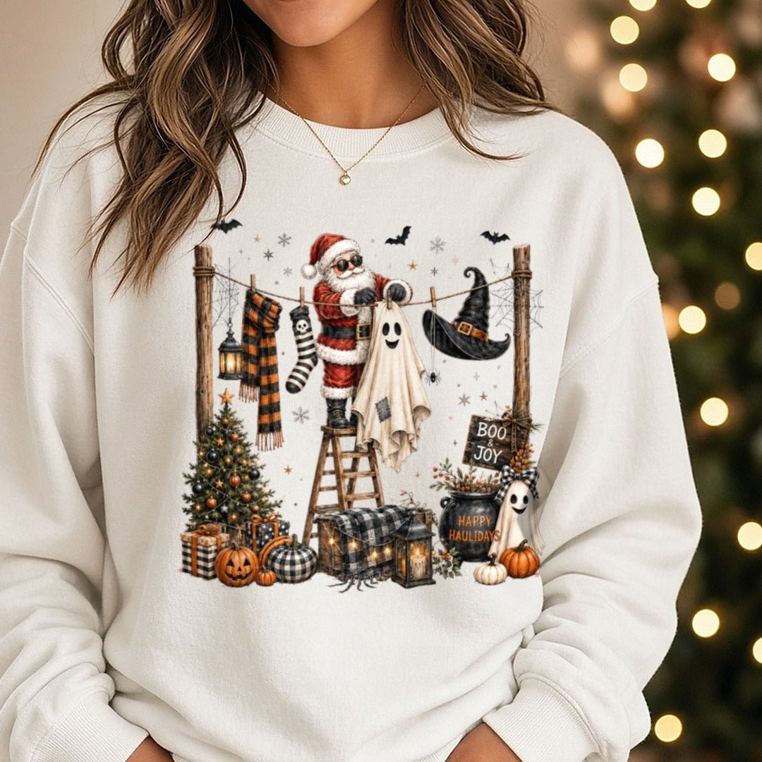 Halloween/Christmas DTF transfer shown on a Comfort Colors sweatshirt