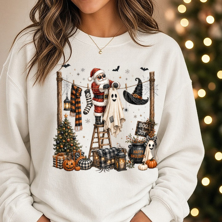 Halloween/Christmas DTF transfer shown on a Comfort Colors sweatshirt