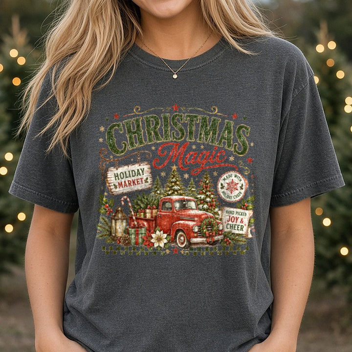 Christmas Magic DTF transfer shown on a Comfort Colors tee
