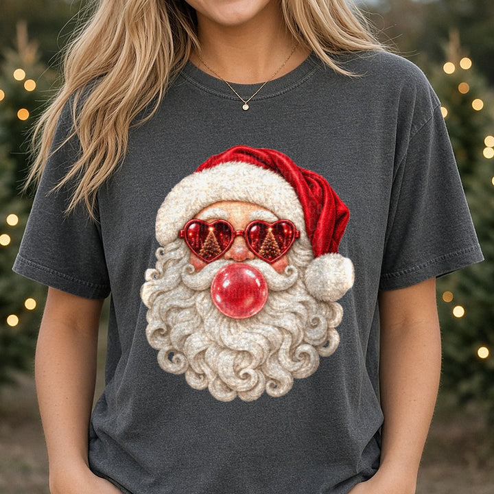 Santa Bubble Gum Christmas DTF transfer shown on a Comfort Colors tee