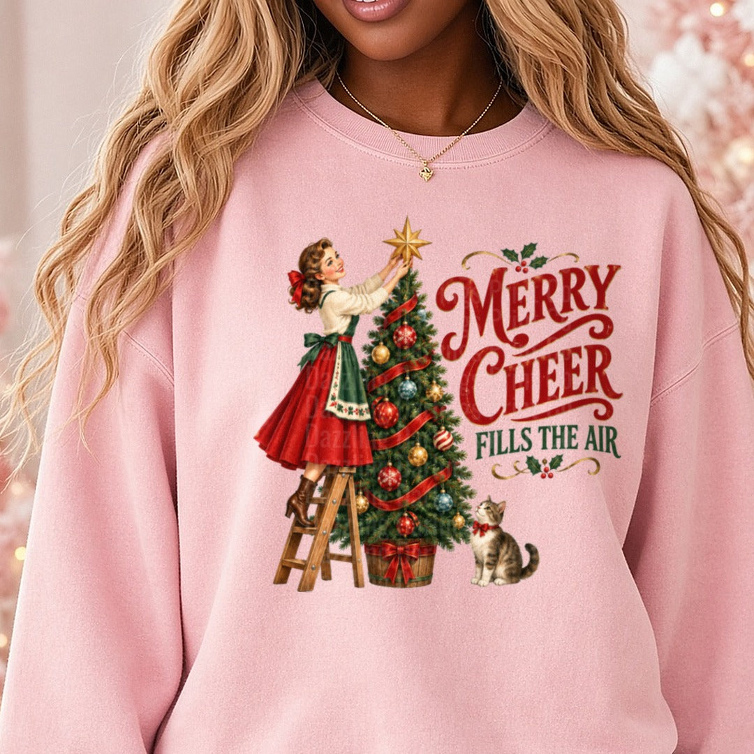 Merry Cheer fills the air DTF transfer shown on a Comfort Colors sweatshirt