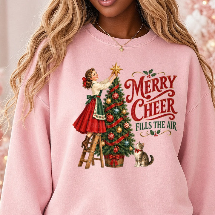 Merry Cheer fills the air DTF transfer shown on a Comfort Colors sweatshirt