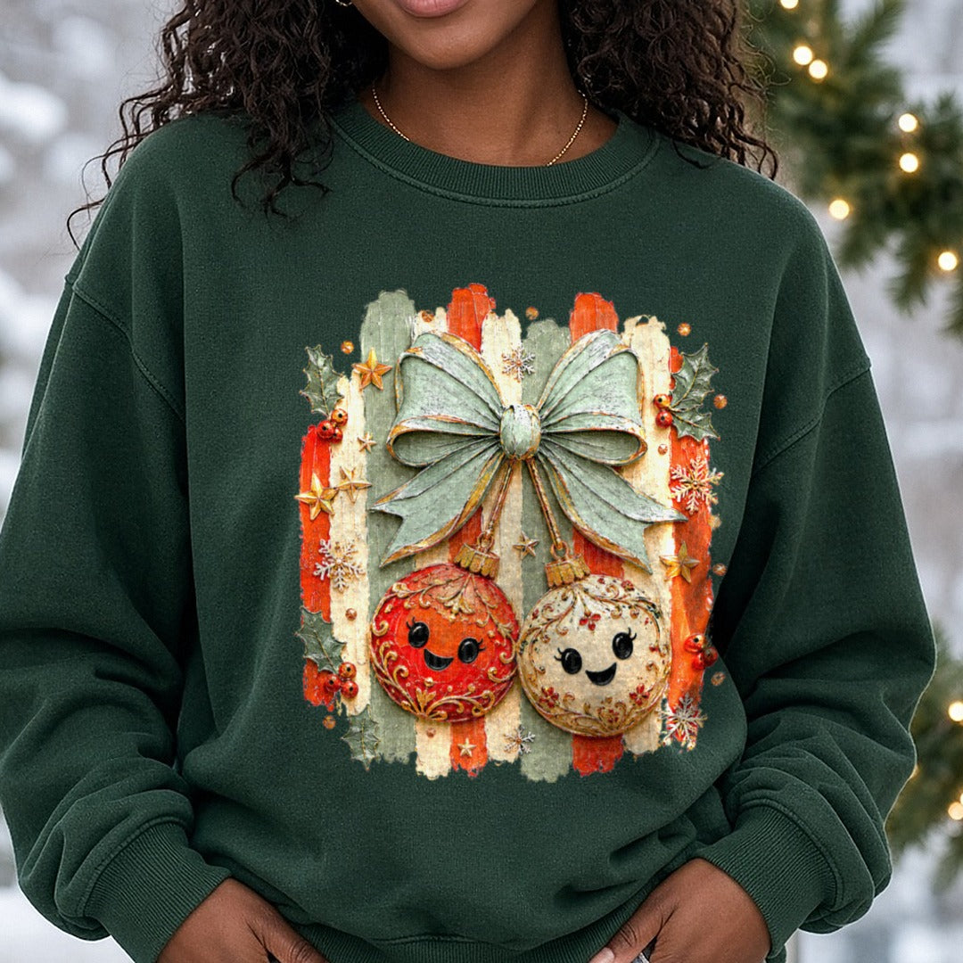 Striped ornaments DTF transfer shown on a Comfort Colors sweatshirt