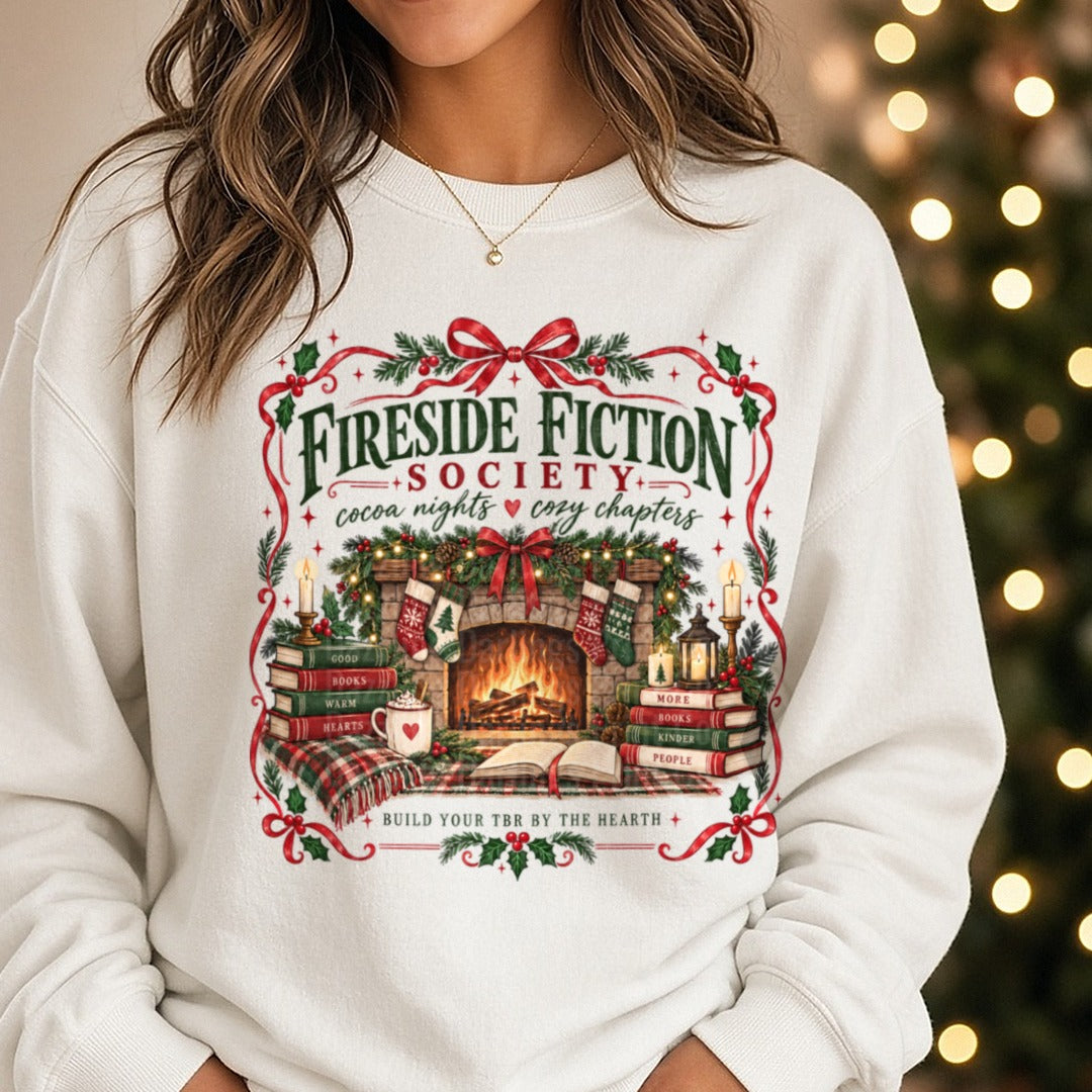 Fireside Fiction DTF transfer shown on a Comfort Colors sweatshirt