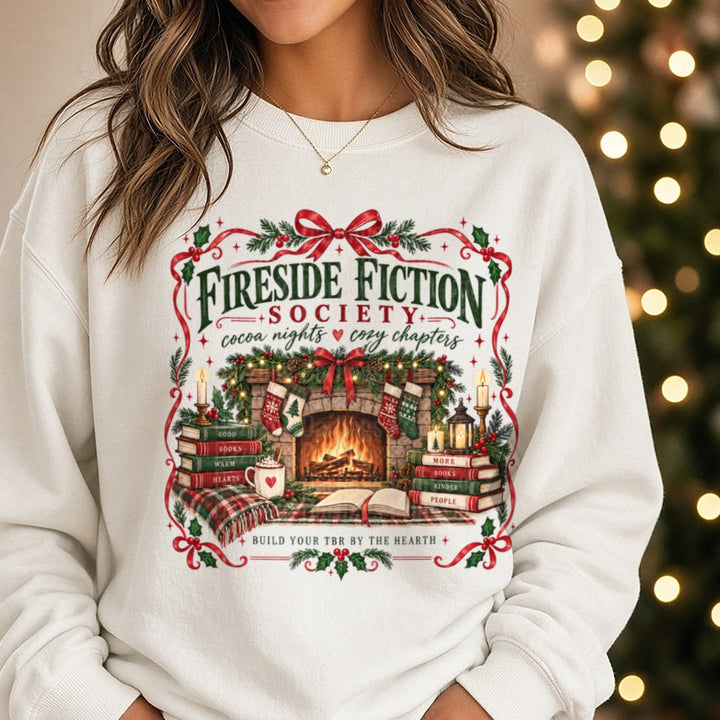 Fireside Fiction DTF transfer shown on a Comfort Colors sweatshirt