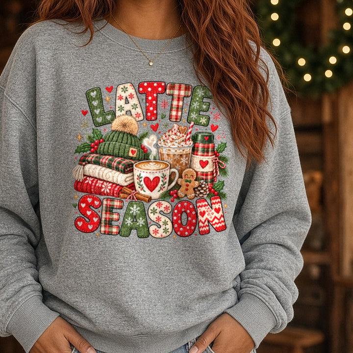 Latte Season DTF transfer shown on a Comfort Colors sweatshirt