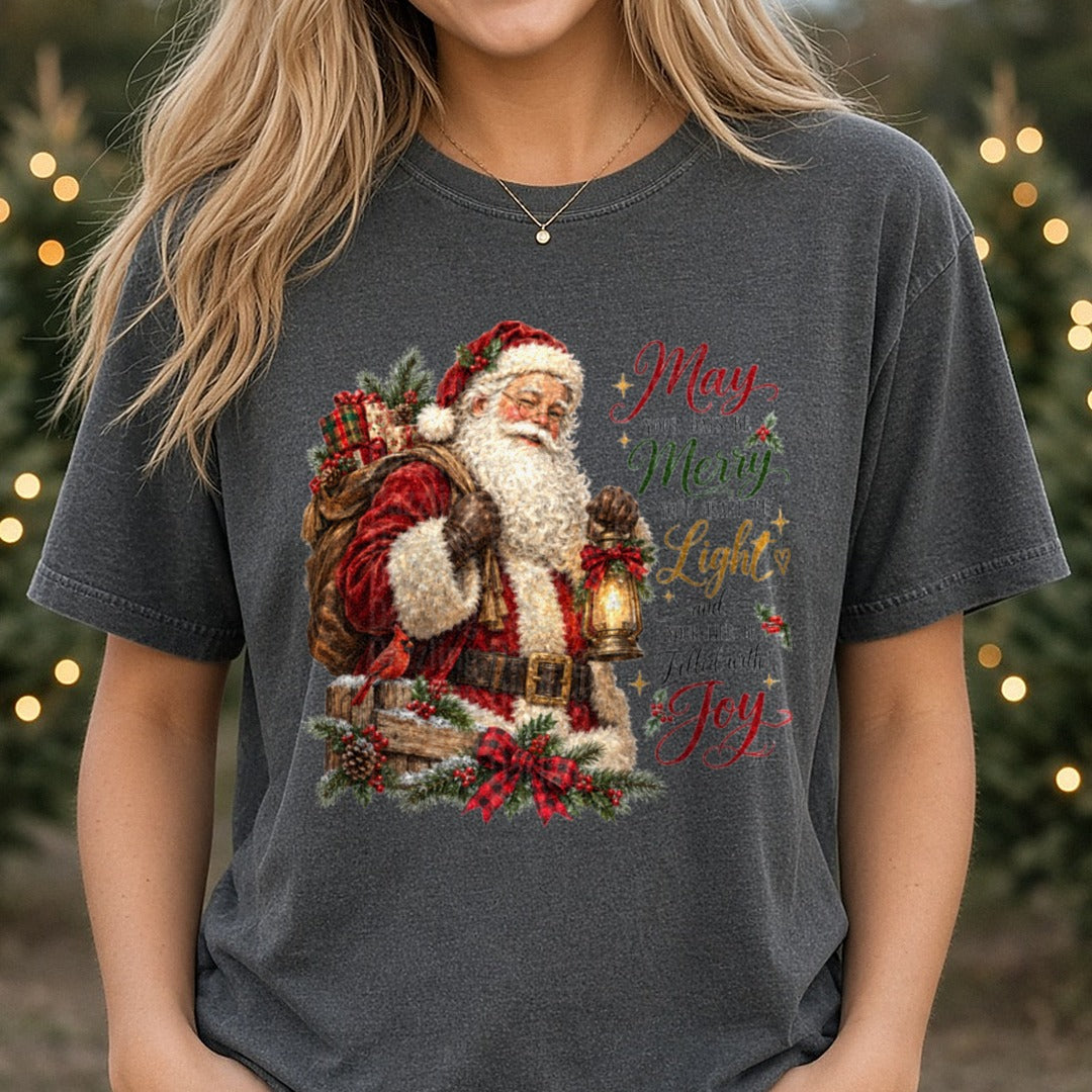 May Merry Light DTF transfer shown on a Comfort Colors tee
