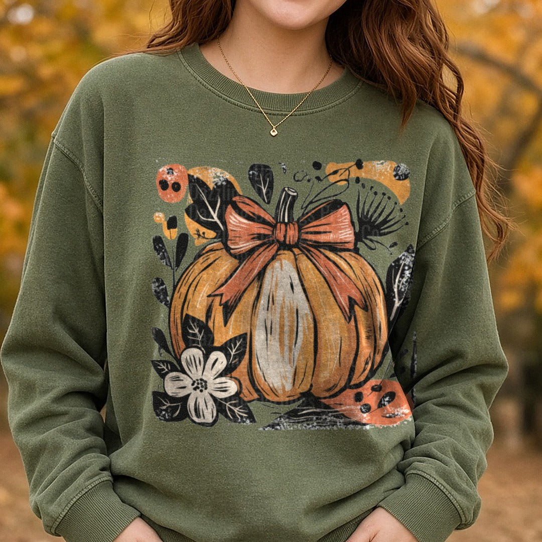 Pumpkin Painting DTF transfer shown on a Comfort Colors sweatshirt