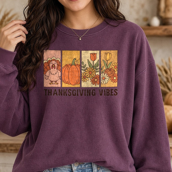 Thanksgiving Vibes Coquette DTF transfer shown on a Comfort Colors sweatshirt