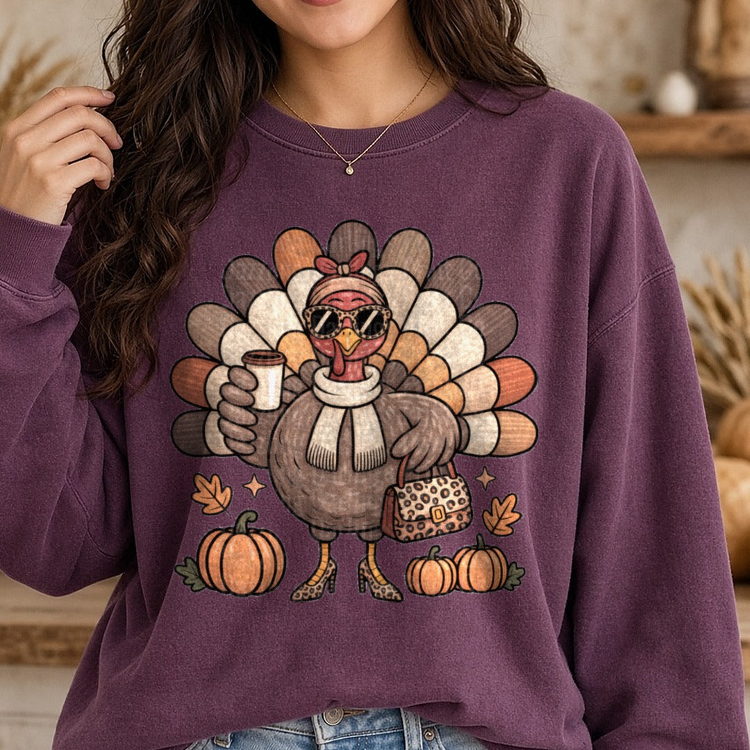 Stylish Turkey DTF transfer shown on a Comfort Colors sweatshirt