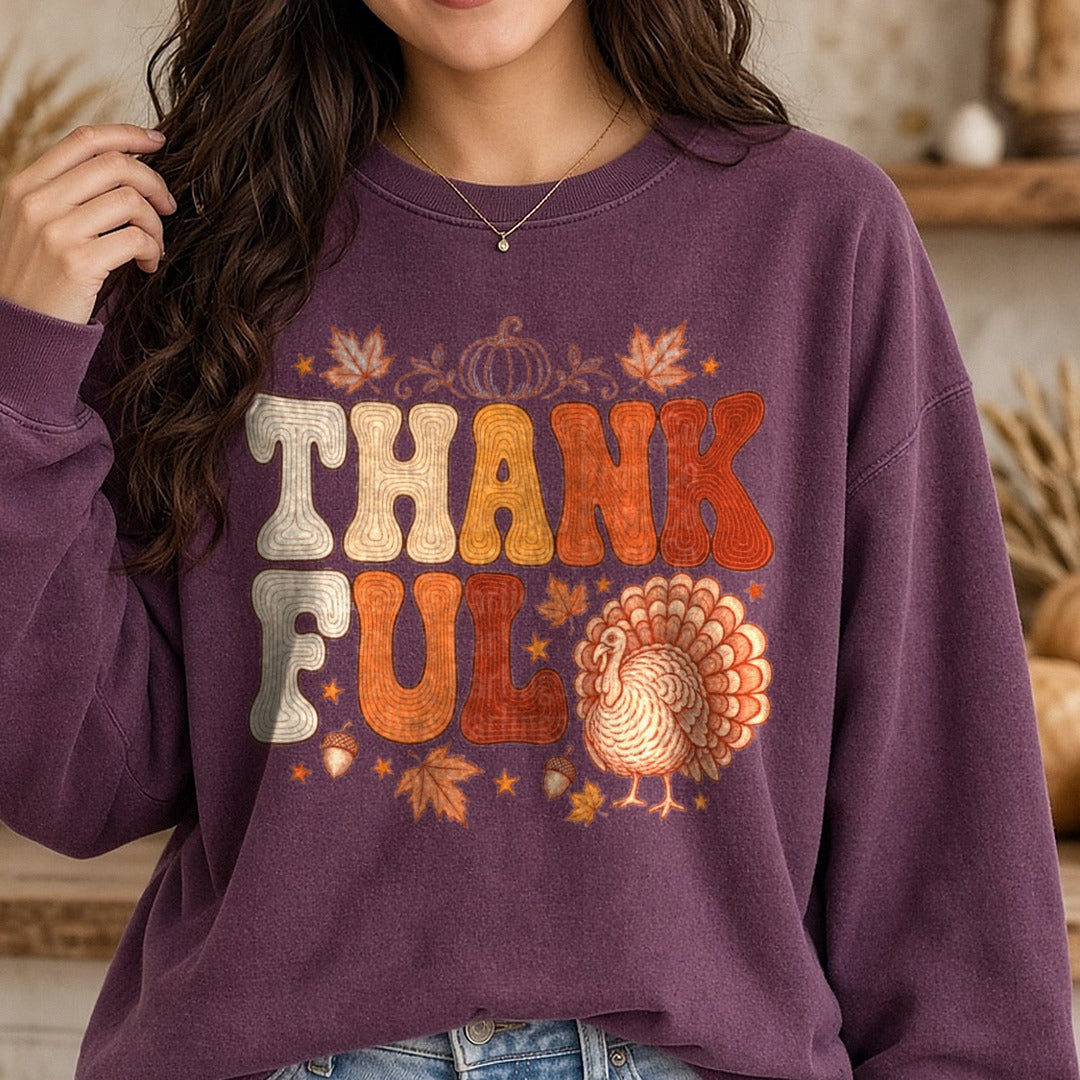 Ombre Thankful DTF transfer shown on a Comfort Colors sweatshirt