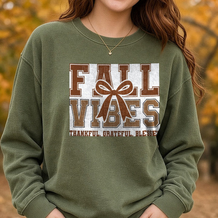 Brown Fall Vibes DTF transfer shown on a Comfort Colors sweatshirt