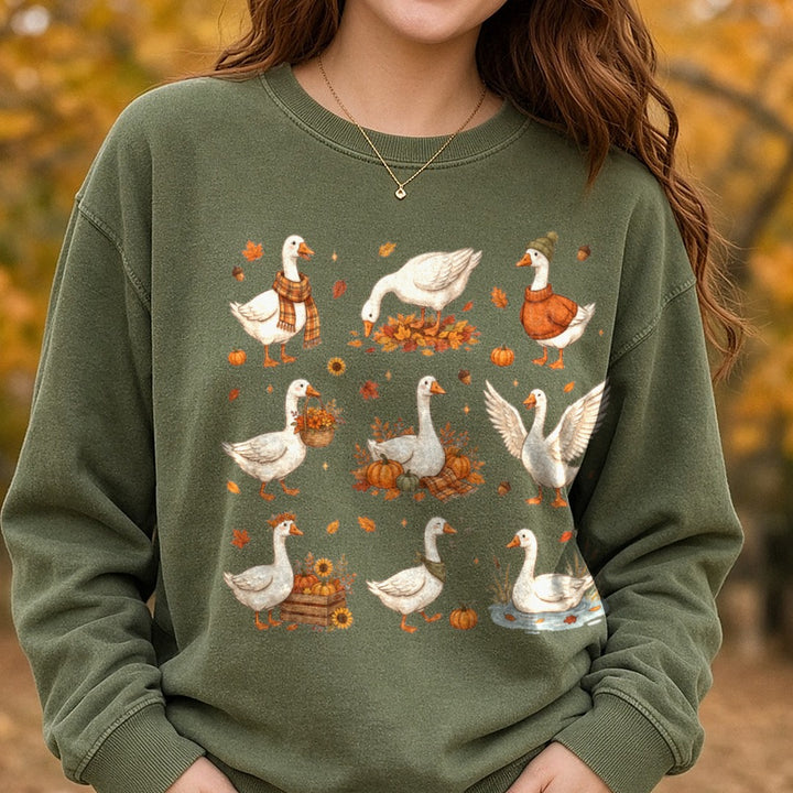 Fall Goose DTF transfer shown on a Comfort Colors sweatshirt