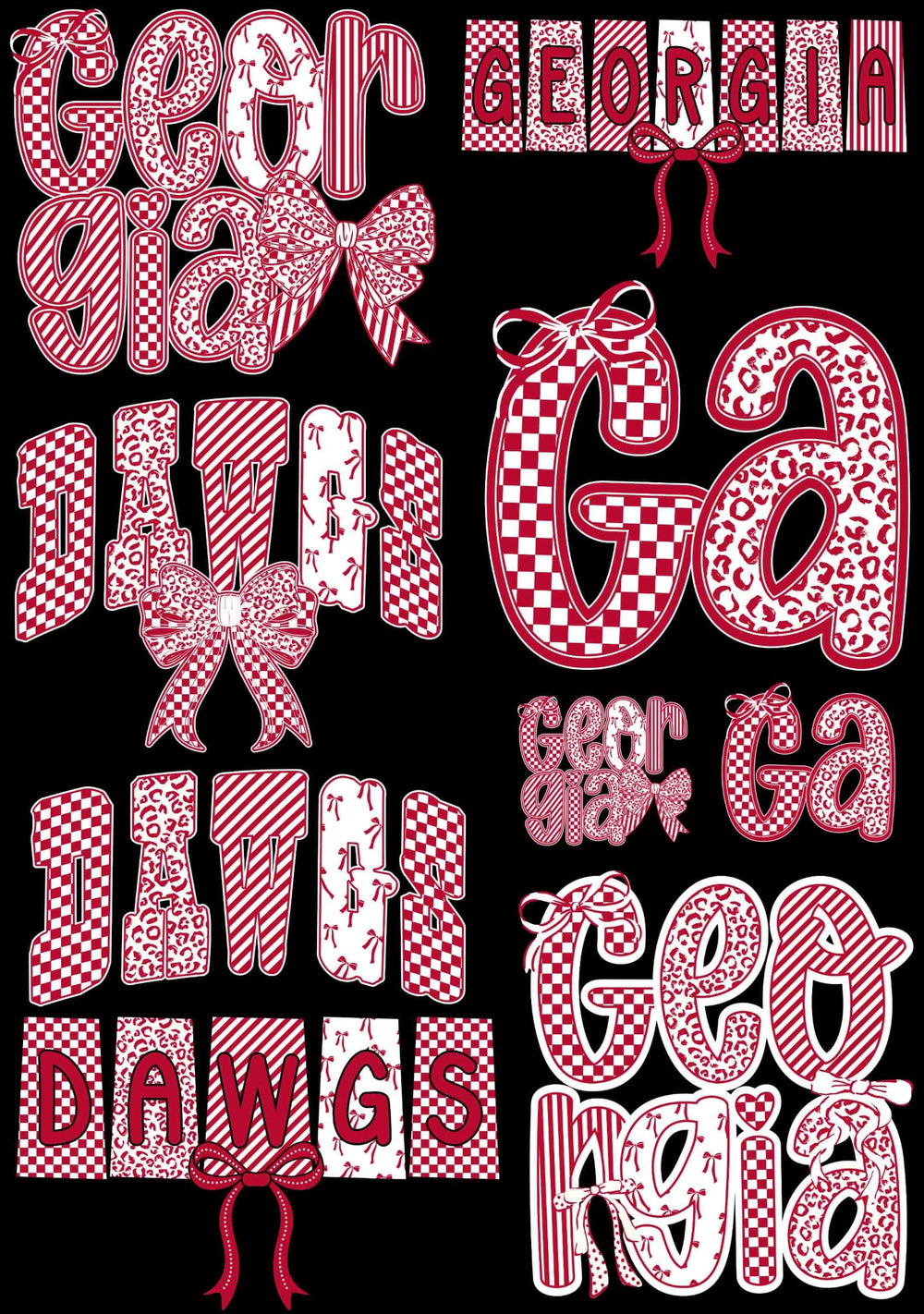 Georgia Dawgs and Bows premade DTF gang sheet, 22.5" x 36"