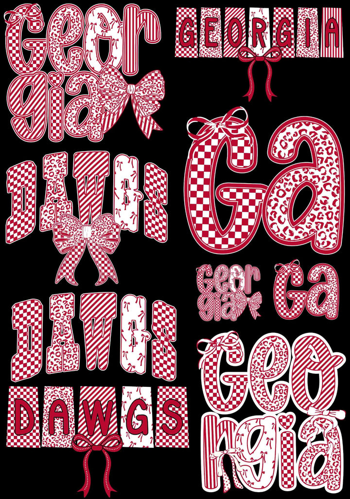 Georgia Dawgs and Bows premade DTF gang sheet, 22.5" x 36"