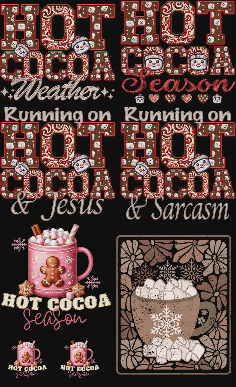 Hot Cocoa Season premade DTF gang sheet, 22.5" x 36"