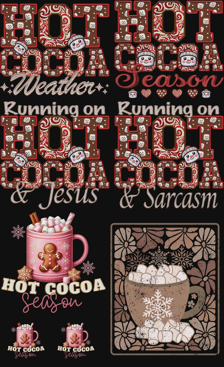 Hot Cocoa Season premade DTF gang sheet, 22.5" x 36"
