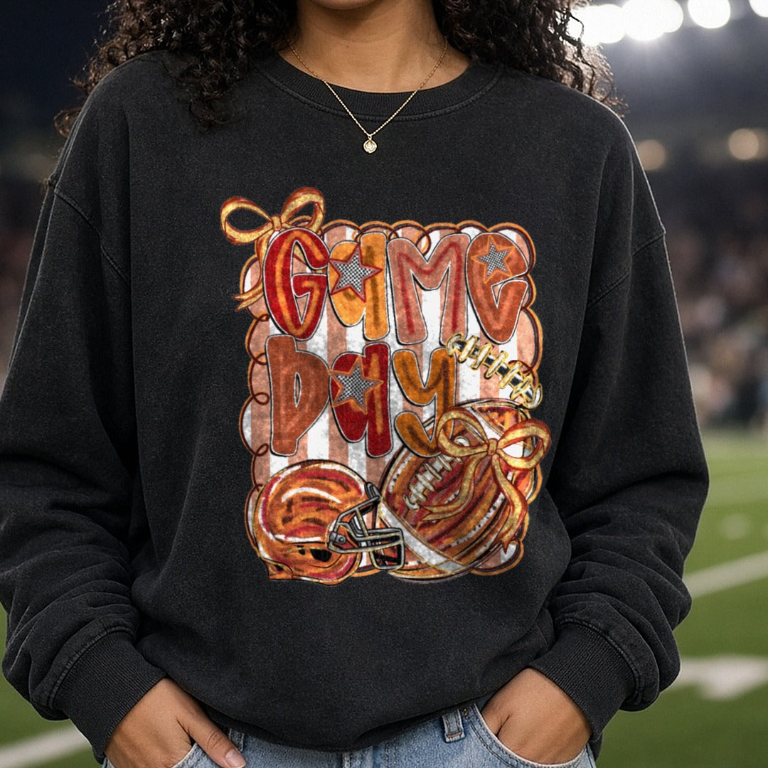 Game Day Football DTF transfer shown on a Comfort Colors sweatshirt