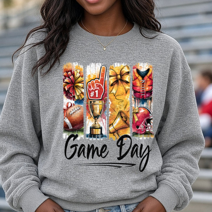 Game Day Football Brushstrokes DTF transfer shown on a Comfort Colors sweatshirt