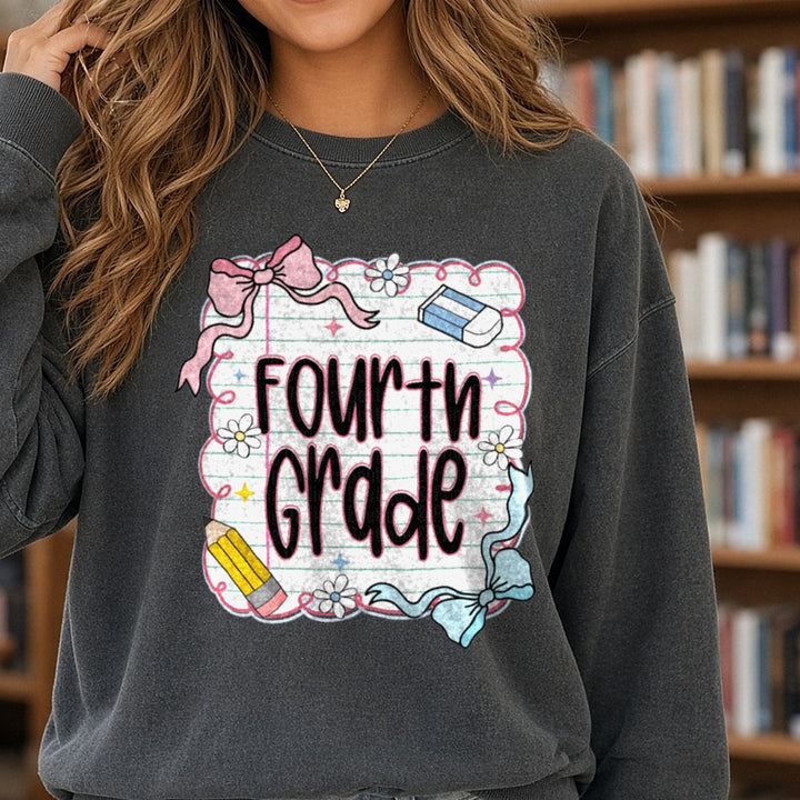 Back to School Transfer Fourth Grade DTF transfer shown on a Comfort Colors sweatshirt