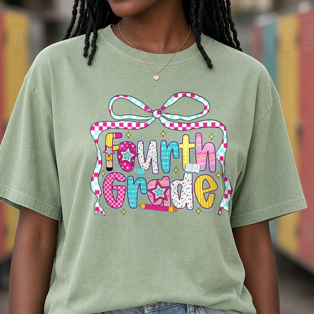 Back to School Fourth Grade DTF transfer shown on a Comfort Colors tee