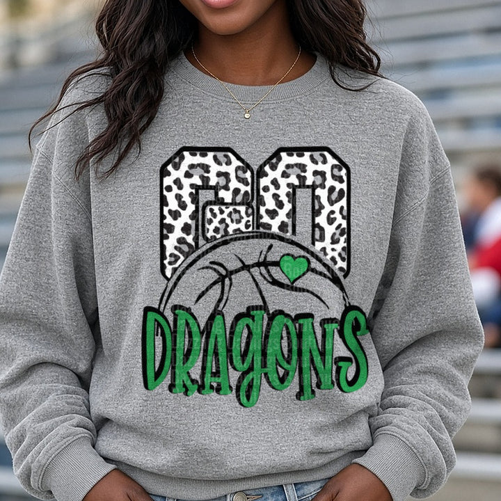 Pickens Dragons Go Dragons DTF transfer shown on a Comfort Colors sweatshirt