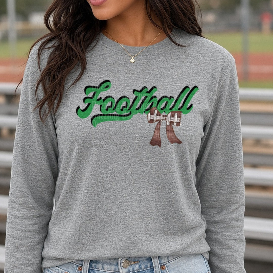 Pickens Dragons Football Coquette Bow DTF transfer shown on a Comfort Colors long sleeve tee