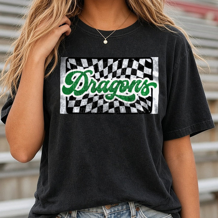 Pickens Dragons Retro DTF transfer shown on a Comfort Colors tee