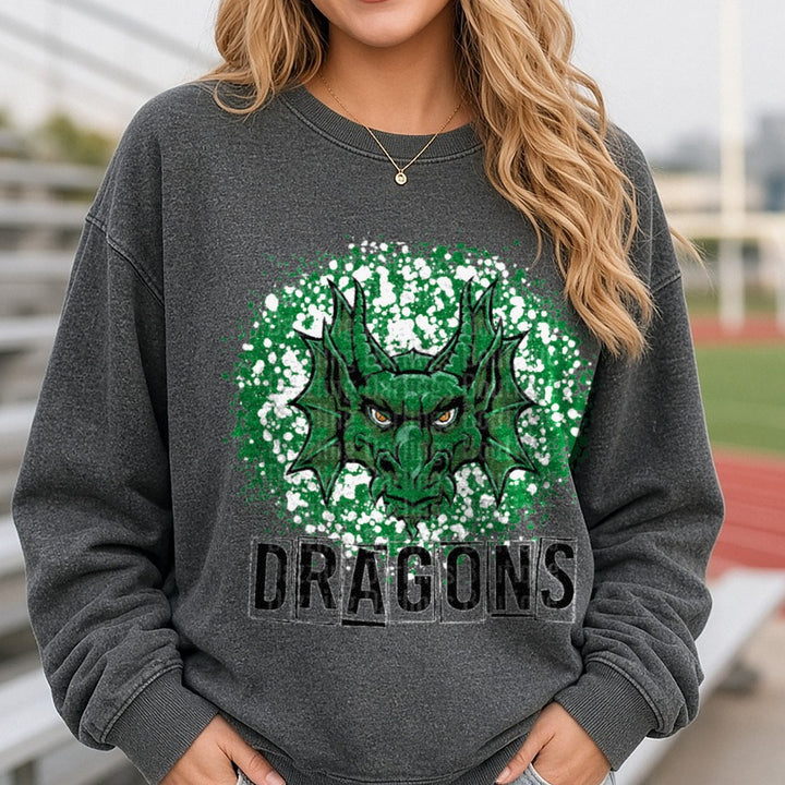 Pickens Dragons Splatter Paint DTF transfer shown on a Comfort Colors sweatshirt