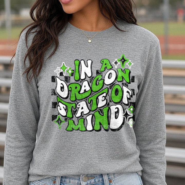 Pickens Dragons in a Dragon State of Mind DTF transfer shown on a Comfort Colors long sleeve tee