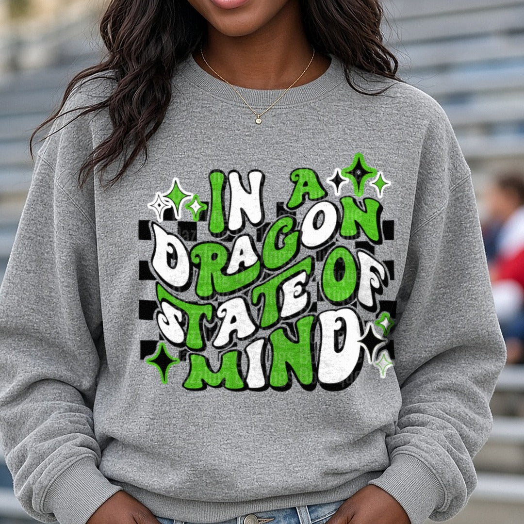 Pickens Dragons In A Dragon State Of Mind Clean Checkered DTF transfer shown on a Comfort Colors sweatshirt
