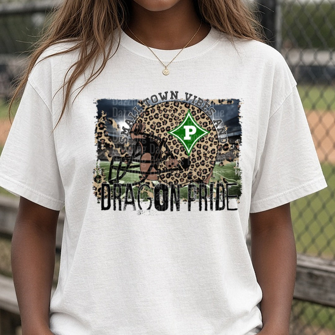 Pickens Dragons Small Town Dragon Pride DTF transfer shown on a Comfort Colors tee