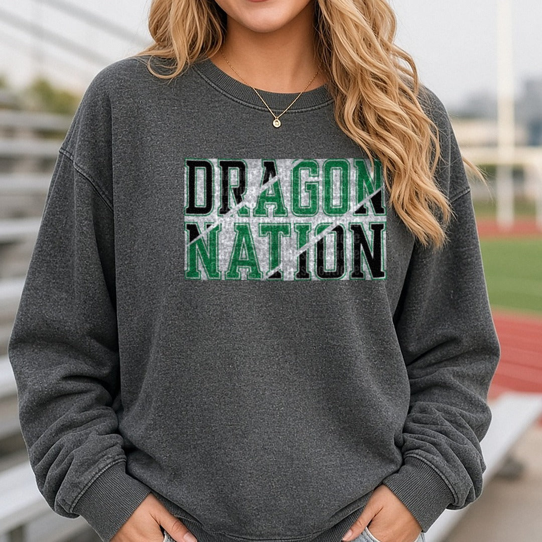 Pickens Dragons Dragon Nation Black DTF transfer shown on a Comfort Colors sweatshirt