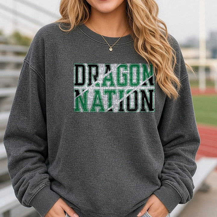Pickens Dragons Dragon Nation Black DTF transfer shown on a Comfort Colors sweatshirt