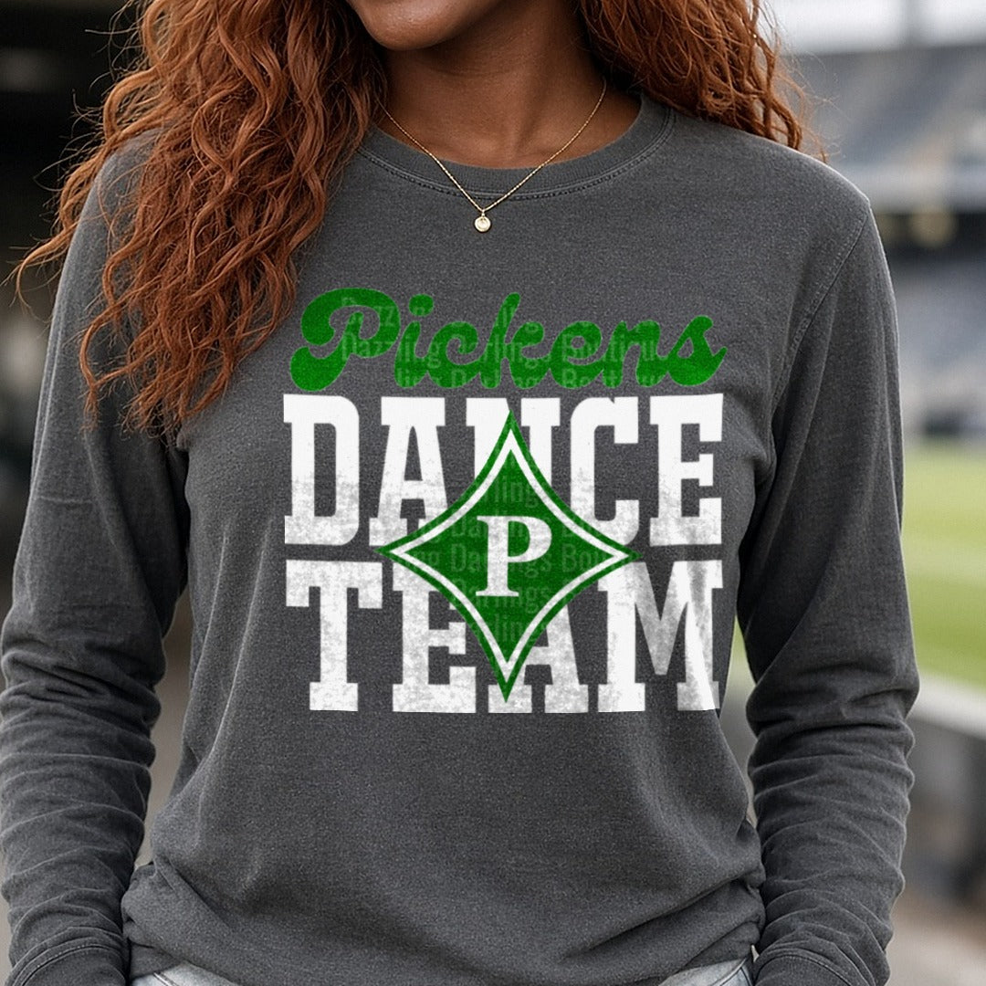Pickens Dragons Pickens Dance DTF transfer shown on a Comfort Colors long sleeve tee