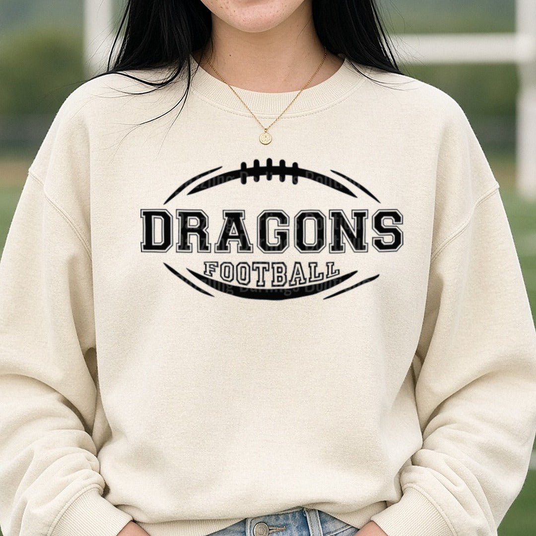 Pickens Dragons Football DTF transfer shown on a Comfort Colors sweatshirt