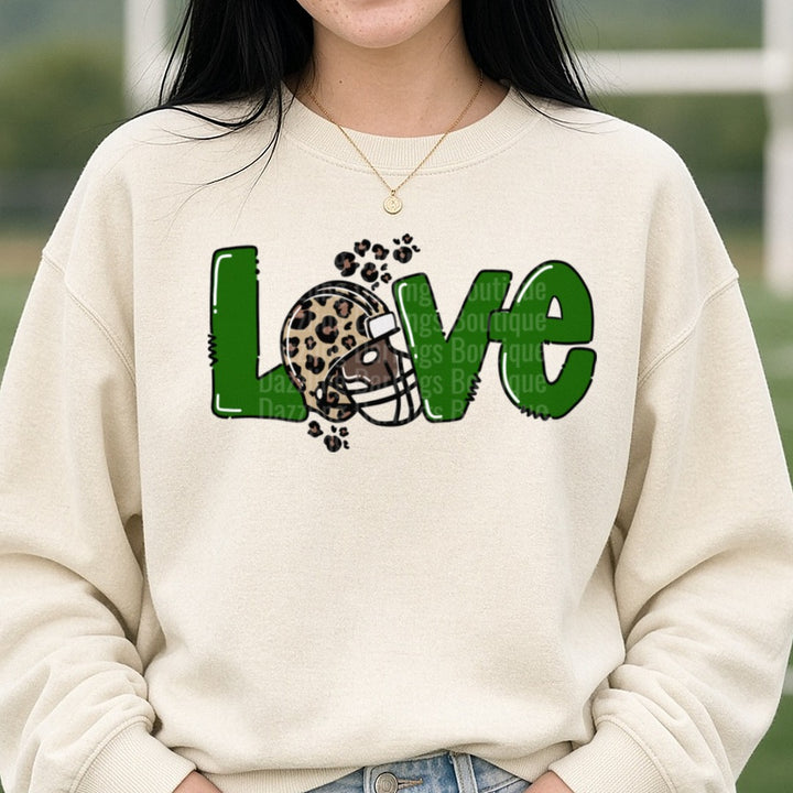 Pickens Dragons Love Leopard DTF transfer shown on a Comfort Colors sweatshirt