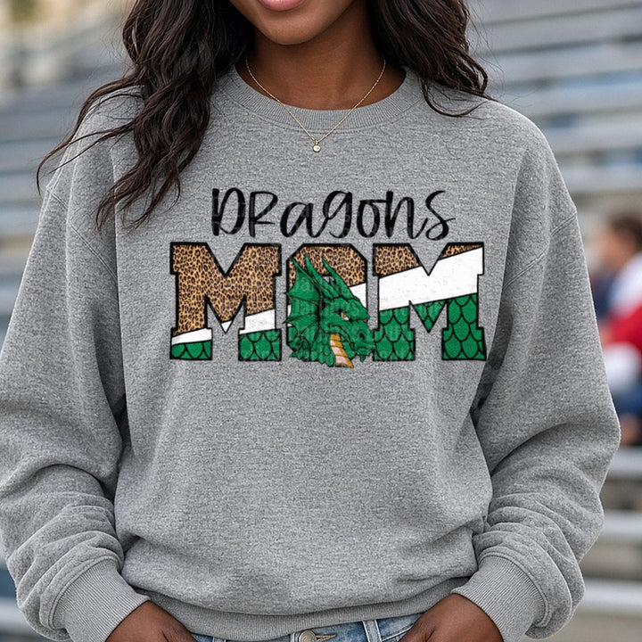 Pickens Dragons Dragons Mom DTF transfer shown on a Comfort Colors sweatshirt