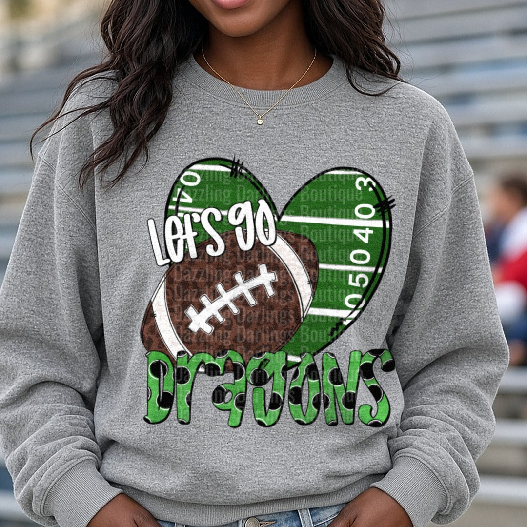 Pickens Dragons Let's Go DTF transfer shown on a Comfort Colors sweatshirt