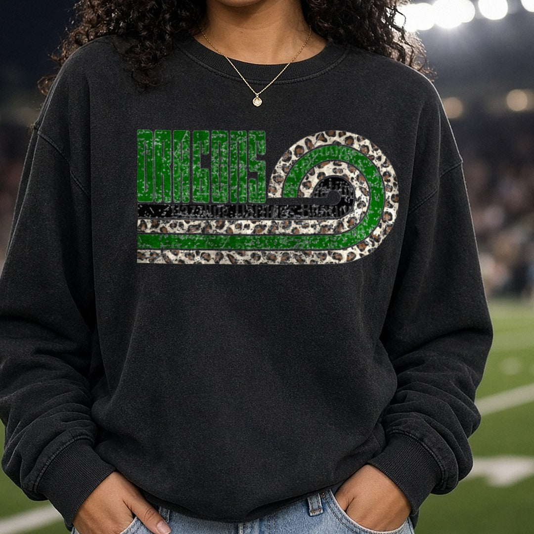 Pickens Dragons Dragons Swirl DTF transfer shown on a Comfort Colors sweatshirt