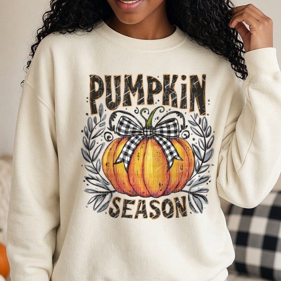 Halloween Fall Pumpkin Season DTF transfer shown on a Comfort Colors sweatshirt