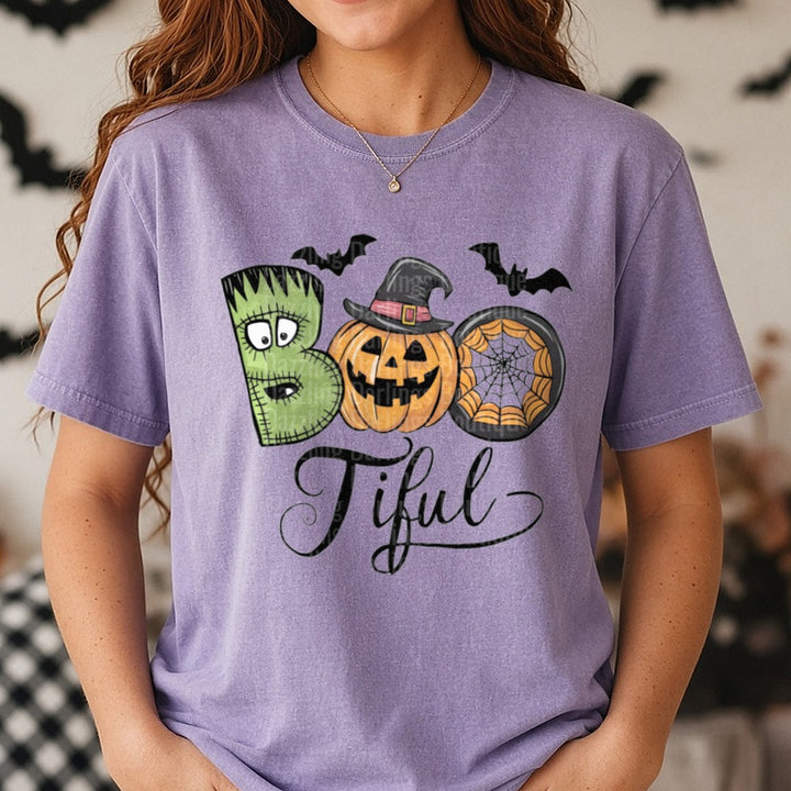 Halloween Fall BOO Tiful DTF transfer shown on a Comfort Colors tee