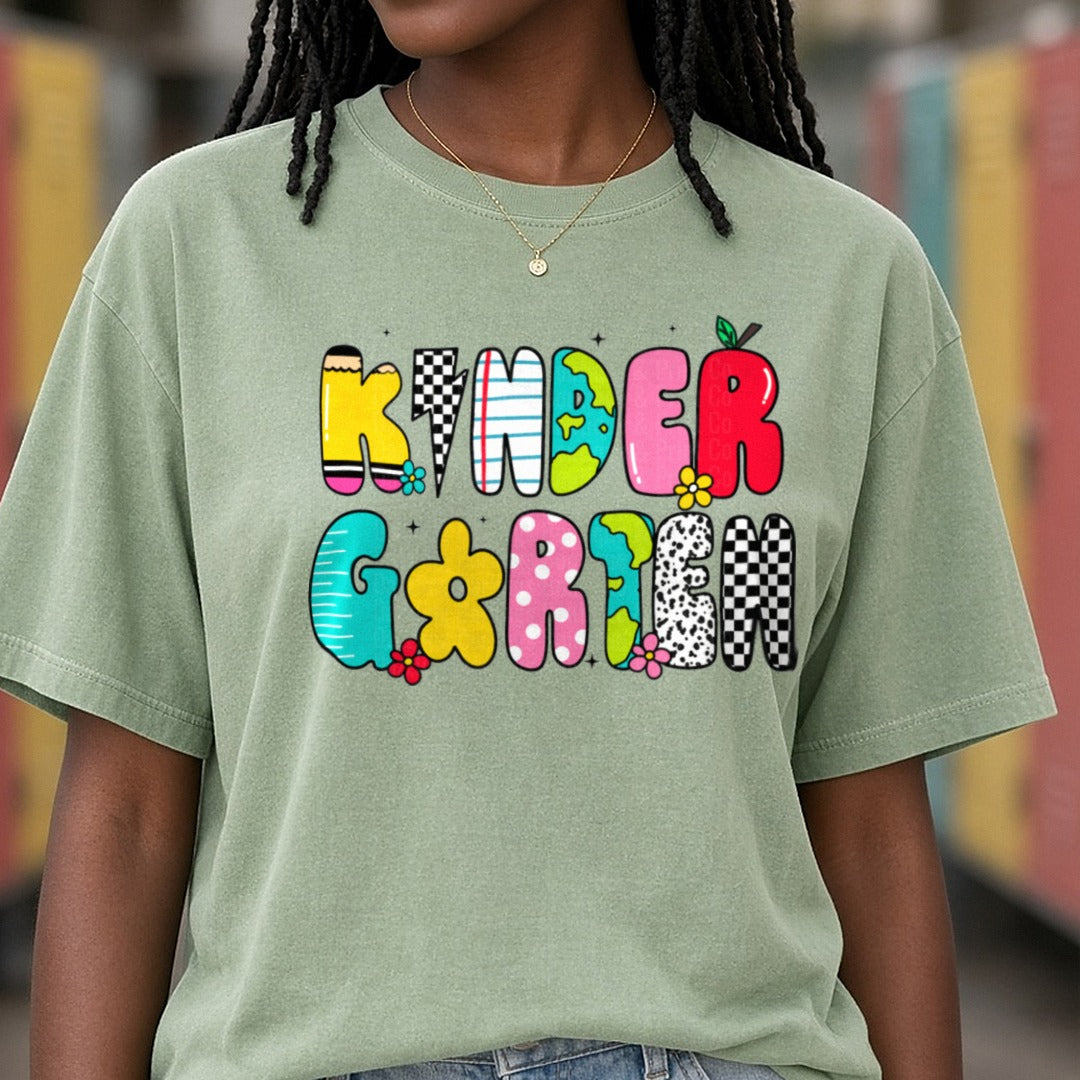 Kinder DTF transfer shown on a Comfort Colors tee