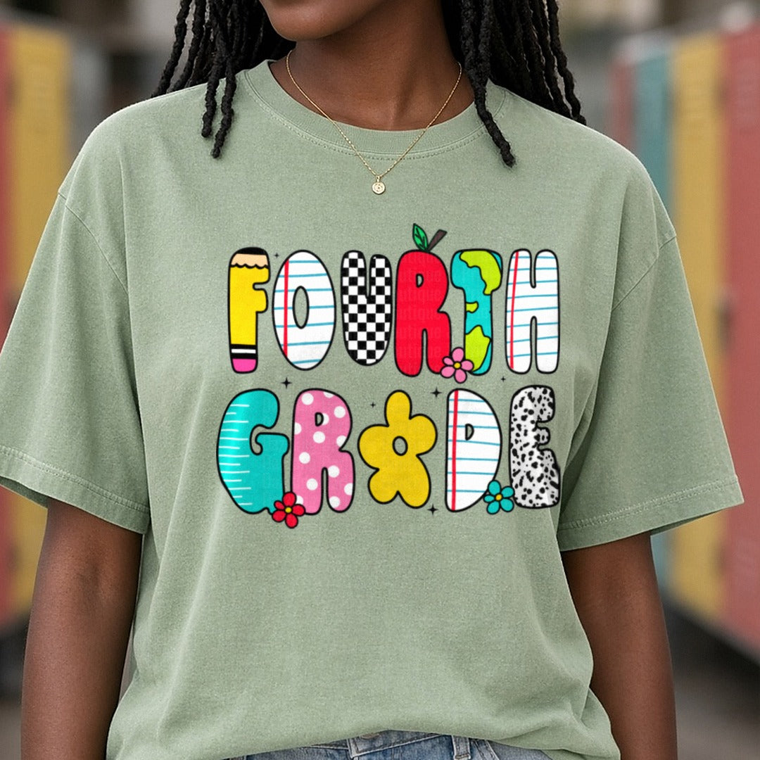 4th Doodles DTF transfer shown on a Comfort Colors tee